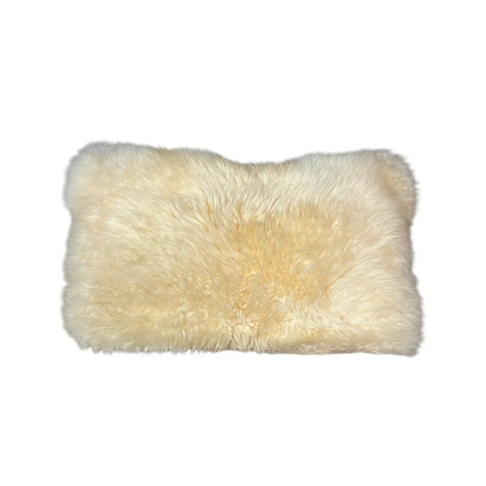 Lovesac Throw Accent Pillow Cream Rare 100% Sheepskin Soft Rectangular 19x12